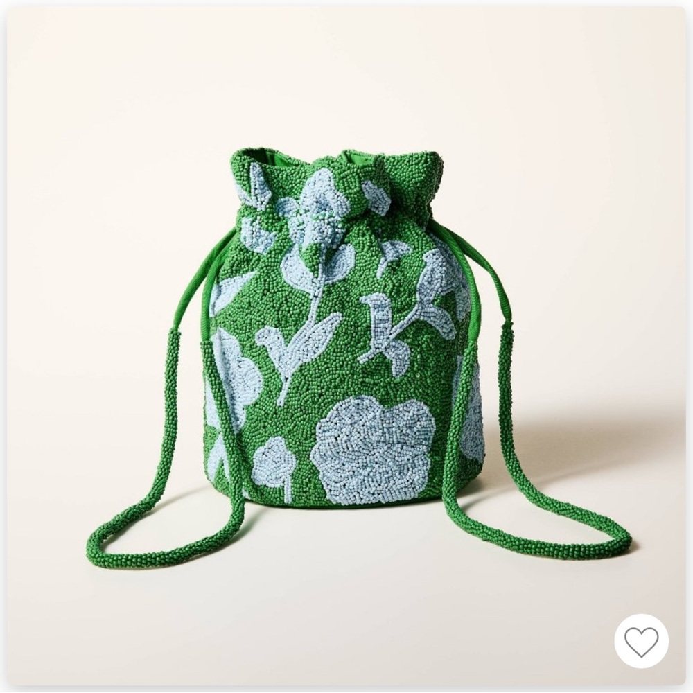 Kate Spade beaded bag Drawstring Bucket purse x Target Green/Blue classic rose